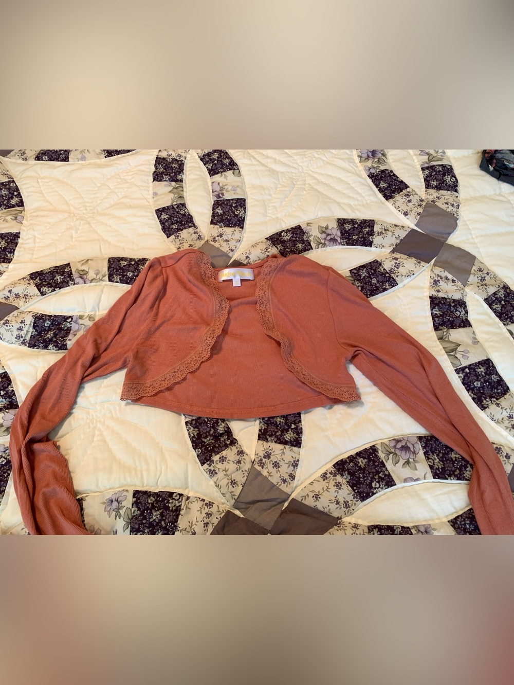 Lace-Trim Bolero Shrug - Rust Pink